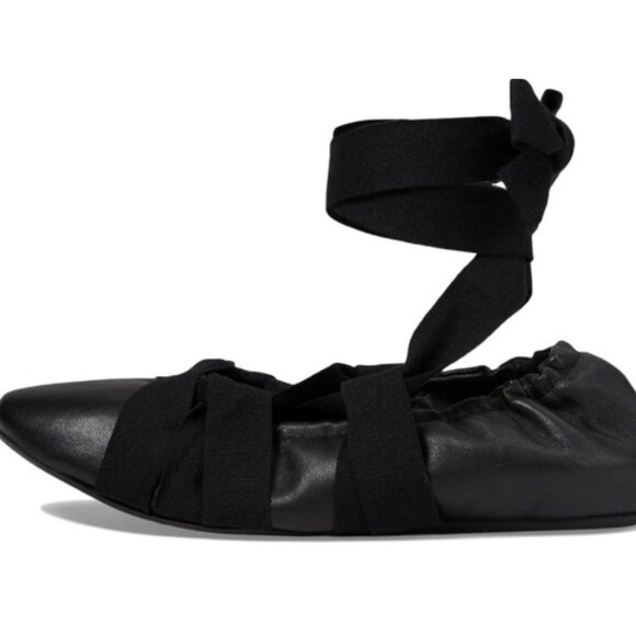 Free People Cece Wrap Ballet Flats Black Leather Ribbon Tie Size 11 - Picture 6 of 16